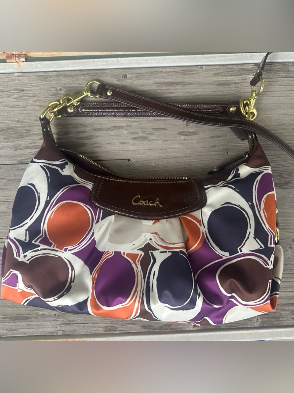 Coach Purple Orange Cream Circle-Print Shoulder Bag.  Pristine condition.